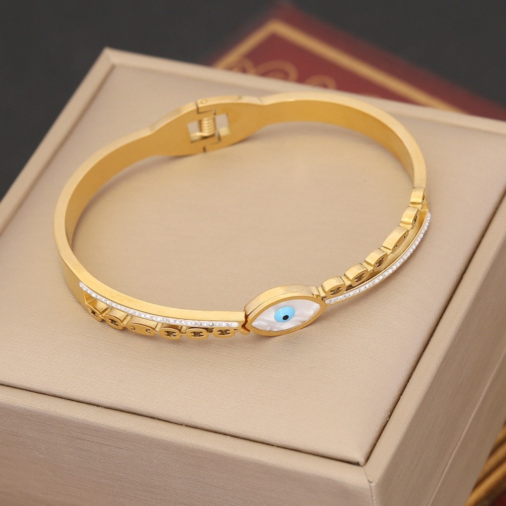 18K Gold Plated Evil Eye Bangle Bracelet*High Gloss Finish*Tarnish Free*MJ - Picture 2 of 3